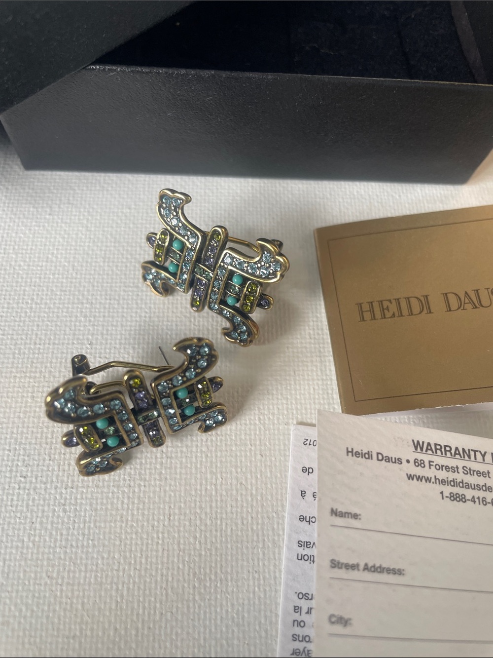 Heidi Daus “Y Not Have It” Go-Tone Earrings with Turquoise, Blue & Lime Crystals